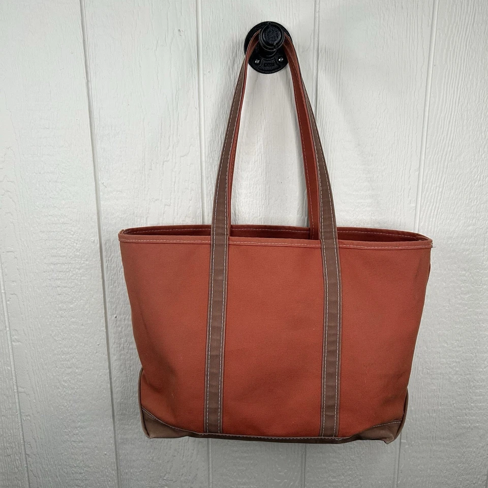 Bolso de Mano LL Bean Boat & Tote Vintage XL Lona Hecho en EE. UU. Naranja Quemado y Marrón Foto 2 de 4