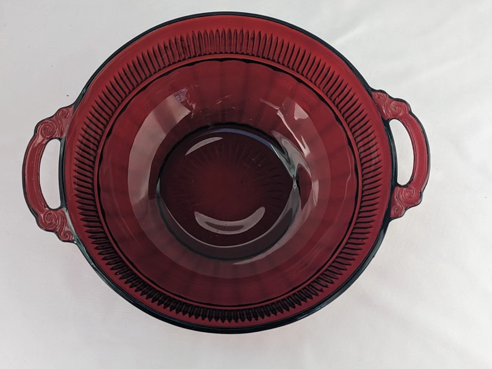 VTG Anchor Hocking Royal Ruby Red Coronation Bowl – Glass Serving Dish w/Handles - Image 3 of 4