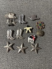 Vintage Lot Silver Metal Western Button Covers Boot Hat Star Cow Cowboy Wear