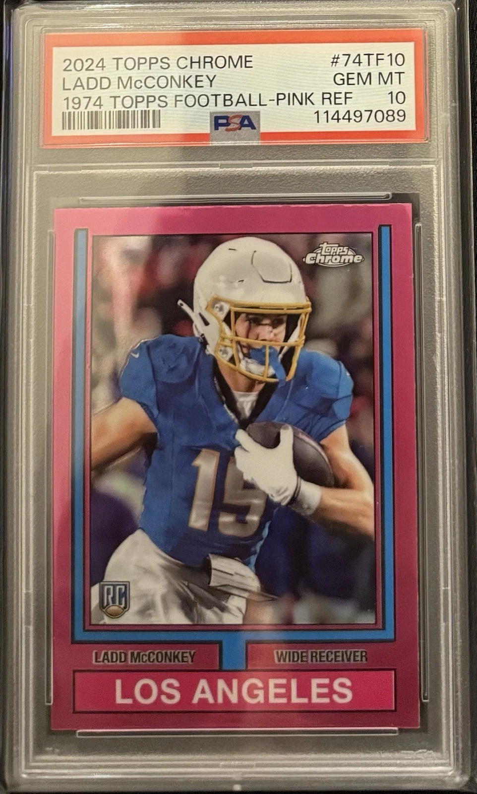 Ladd McConkey Topps Chrome 1974 Topps Football #74TF10 Pink Refractor