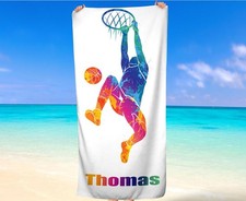 Personalized Basketball Kids Name Beach Towel Microfiber Top & Cotton Reverse