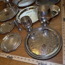 15 PC Vintage Silver-Plated Platters & Trays Assorted Lot Various Shapes & Sizes
