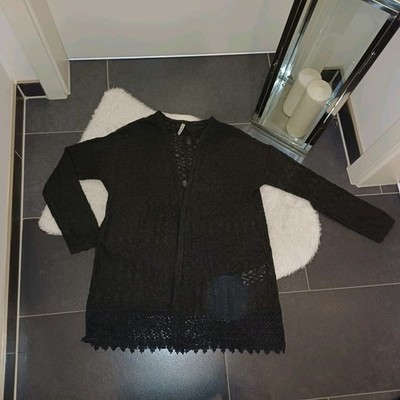 Strickjacke dunkelgrau L 42 44 spitze Ajour Sublevel offener schnitt TopZustand
