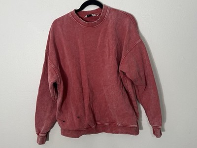 Free People Falling Forward Snow Washed Destroyed Crew Sweatshirt Size Small Red