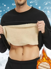 Men's Fleece Lined Warm Pullover Sweater Warm Lining  Thick Size M to 3XL Black