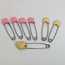 Vintage Diaper Safety Pins Lot 7 Bear Pink Yellow Infant Toddler Baby Shower