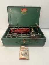Coleman Camping Stove 425E Vintage Green Metal 2 Burner Gas Portable Made In USA