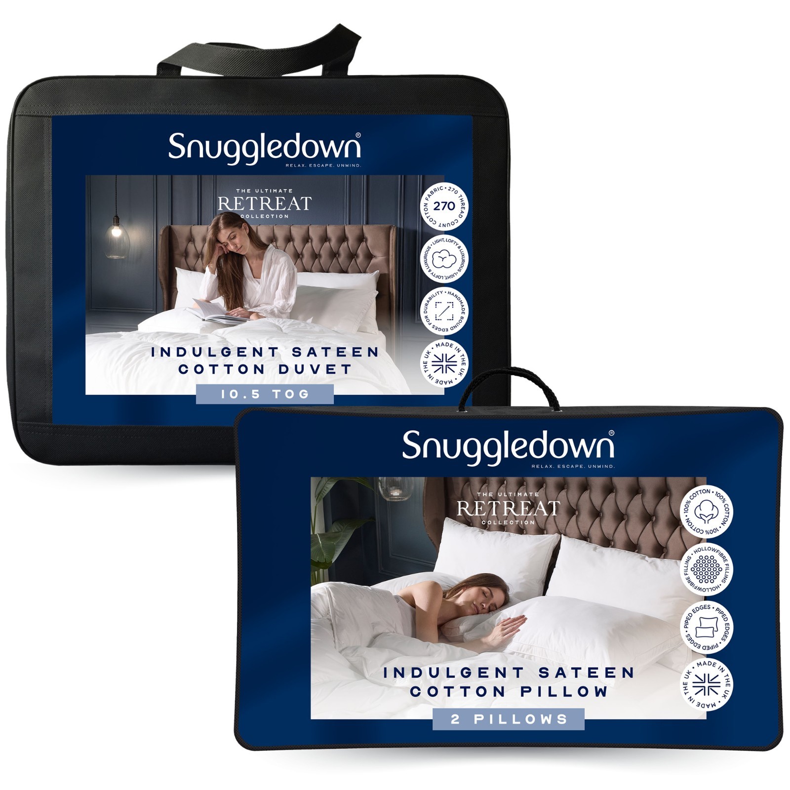 Snuggledown Indulgent Cotton 10.5 Tog Duvet + 2 Soft Pillows - White - Double - Image 2