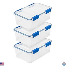 IRIS USA WeatherPro 16 Qt Clear Storage Bins with Lids - 3 Pack BPA-Free Tubs