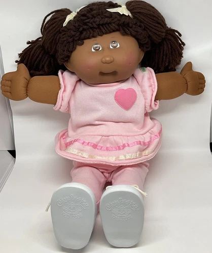 VTG Cabbage Patch Kids 14" African American Girl With Pink Dress Pink Heart