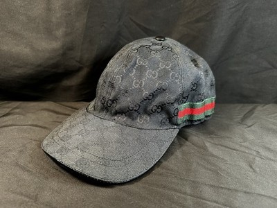 Gucci GG Canvas Cap Black GG Monogram Logo Web Hat Made in Italy