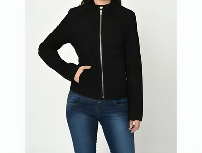Stylish Black Genuine Suede Biker Jacket For Women Slim Fit Casual Moto Style