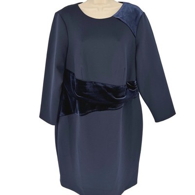 Vince Camuto Navy Blue Velvet Accent Sheath Dress PLUS 14W Long Sleeve NWT