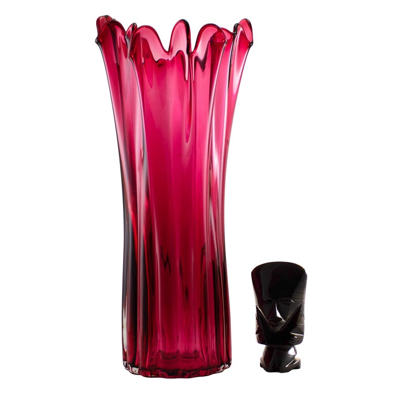 Mid-Century Large Vintage Pilgrim Art Glass Cranberry Glass Blown Thrown Vase
