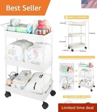 Beige Baby Diaper Caddy Cart with 360 Wheels - Essential Nursery Organizer