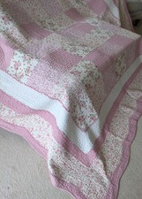 Paoletti Toulouse King Size Quilted Bedspread Set, Pink Floral Pattern