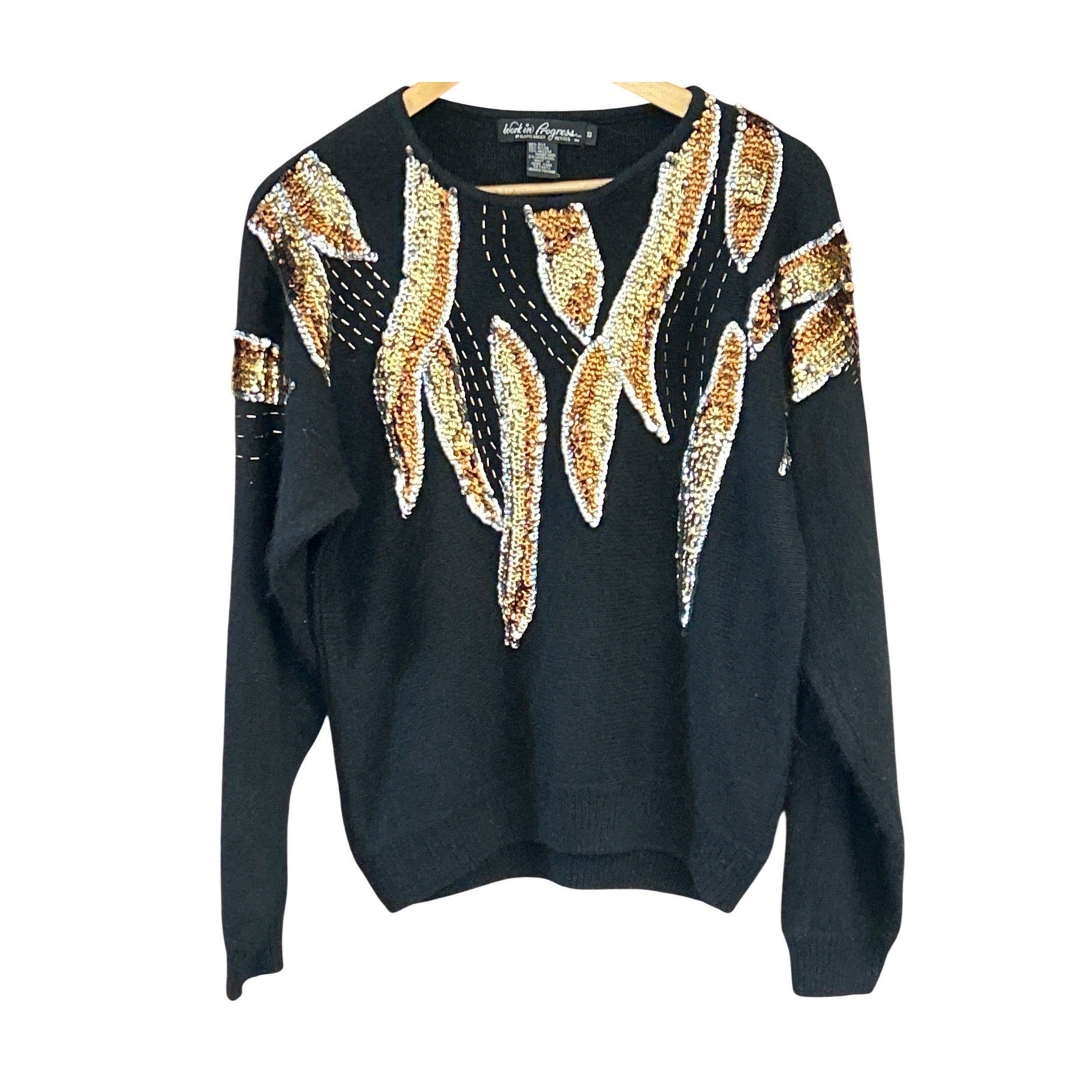 Vintage 1980s black and gold silk angora sequin sweater.
