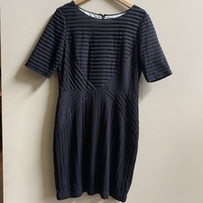 Tahari Arthur S. Levine Black Illusion Pleated Sheath Dress Mini Short Sleeve
