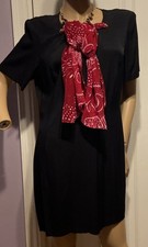 Vintage Ladies Dressy Sheath Scarfed Little Black Dress 14 (Needs hemming)