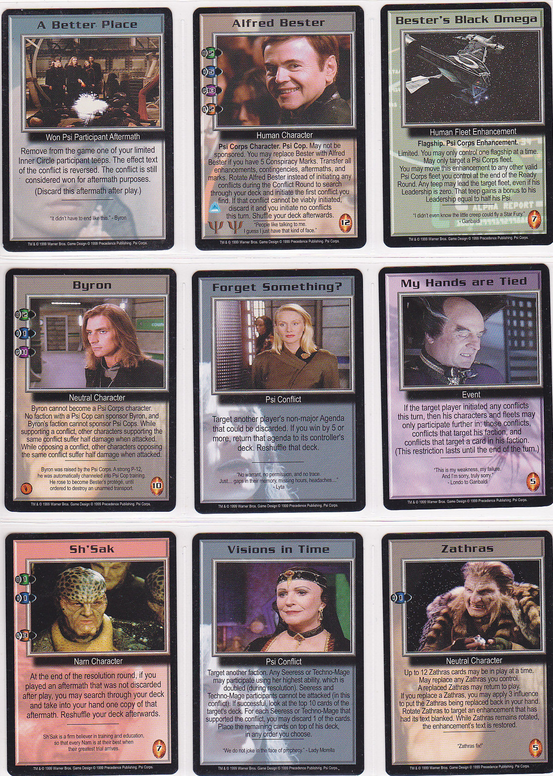 BABYLON 5 CCG 1999 PRECEDENCE PSI CORP EXPANSION RARE SINGLES YOU PICK