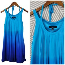 Express Bubble Dress Size XS Silk Satin Party Ombre Blue Drape Lined Pleated