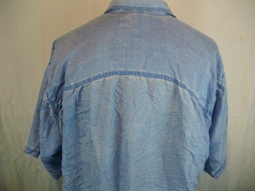 Mens Stucture Lightweight Distressed Blue Silk SS Casual Shirt sz L - Picture 3 of 4