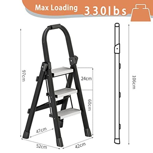 3 Step Stool Folding Step Ladder W/ Wide Anti-Slip Pedal Handle Portable Ladders - Picture 6 of 6