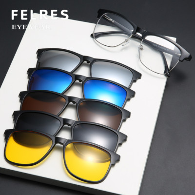 5 in1 Men Magnetic Clip On Polarized Sunglasses Half Frame Glasses Frames New