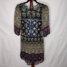 BeBop Boho size L lined dress multicolor print elastic waist scoop neck ties