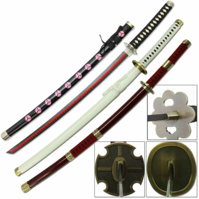 #ad One Piece Sword Set 3 Katana Roronoa Zoro STEEL Shusui Yubashiri Sandai Kitetsu $143.96