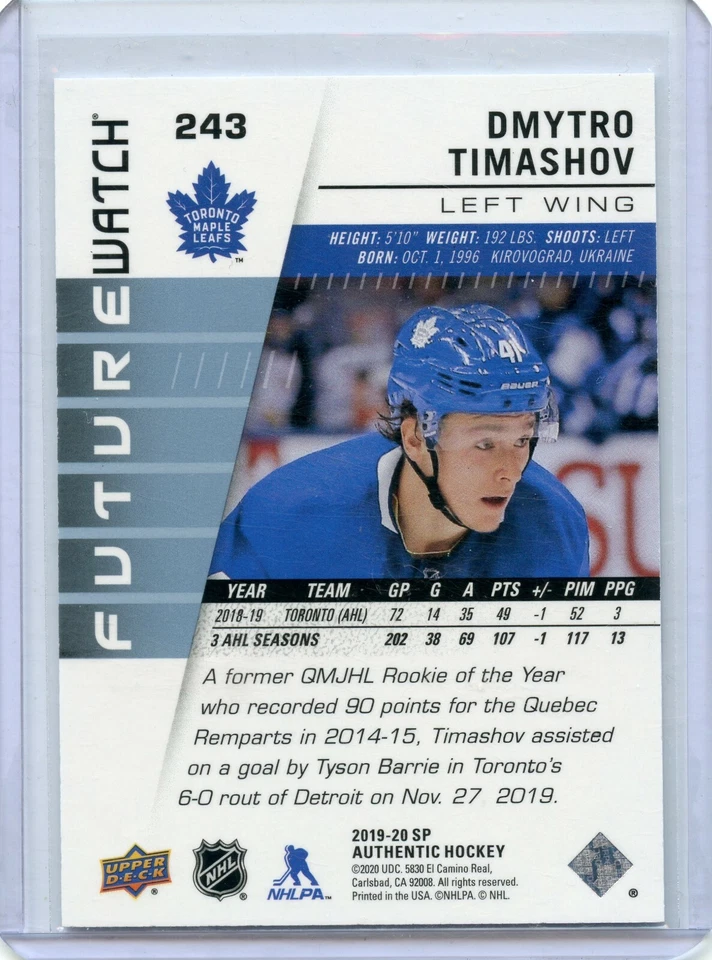 2019-20 SP Authentic #243 Dmytro Timashov FW RC 514/999 - Image 2 of 2