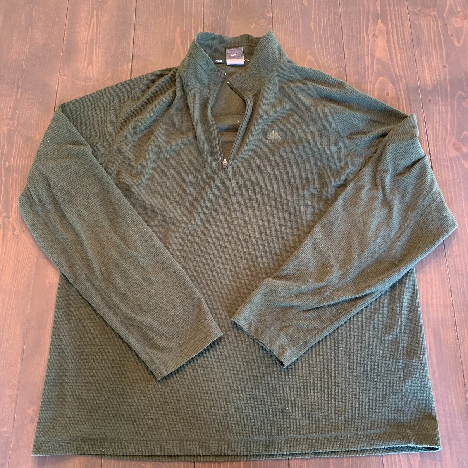 Nike ACG Shirt Mens Large Olive Green Thermal 1/4 Zip Pullover Waffle Hike Hunt