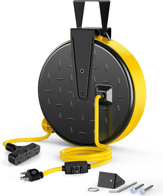 30 Ft Retractable Extension Cord Reel with 3 Outlets and Circuit Breaker