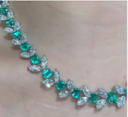 18Ct Asscher Simulated EMERALD/CZ Tennis Necklace 14K White Gold Plated SILVER - Picture 5 of 8