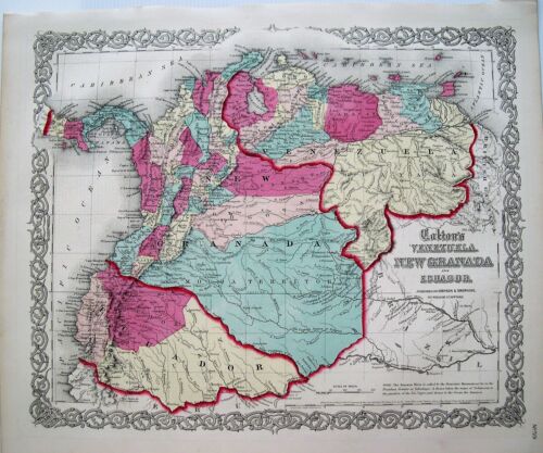 Antique Engraved Colton Map of Venezuela, New Granada & Ecuador: 1855 - Picture 1 of 1