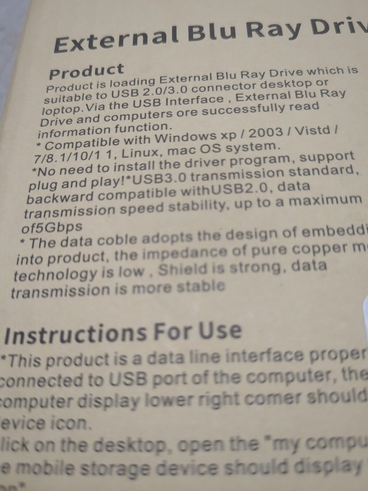 wintale External Bluray DVD Drive Portable 3D Blu=ray Read Writer