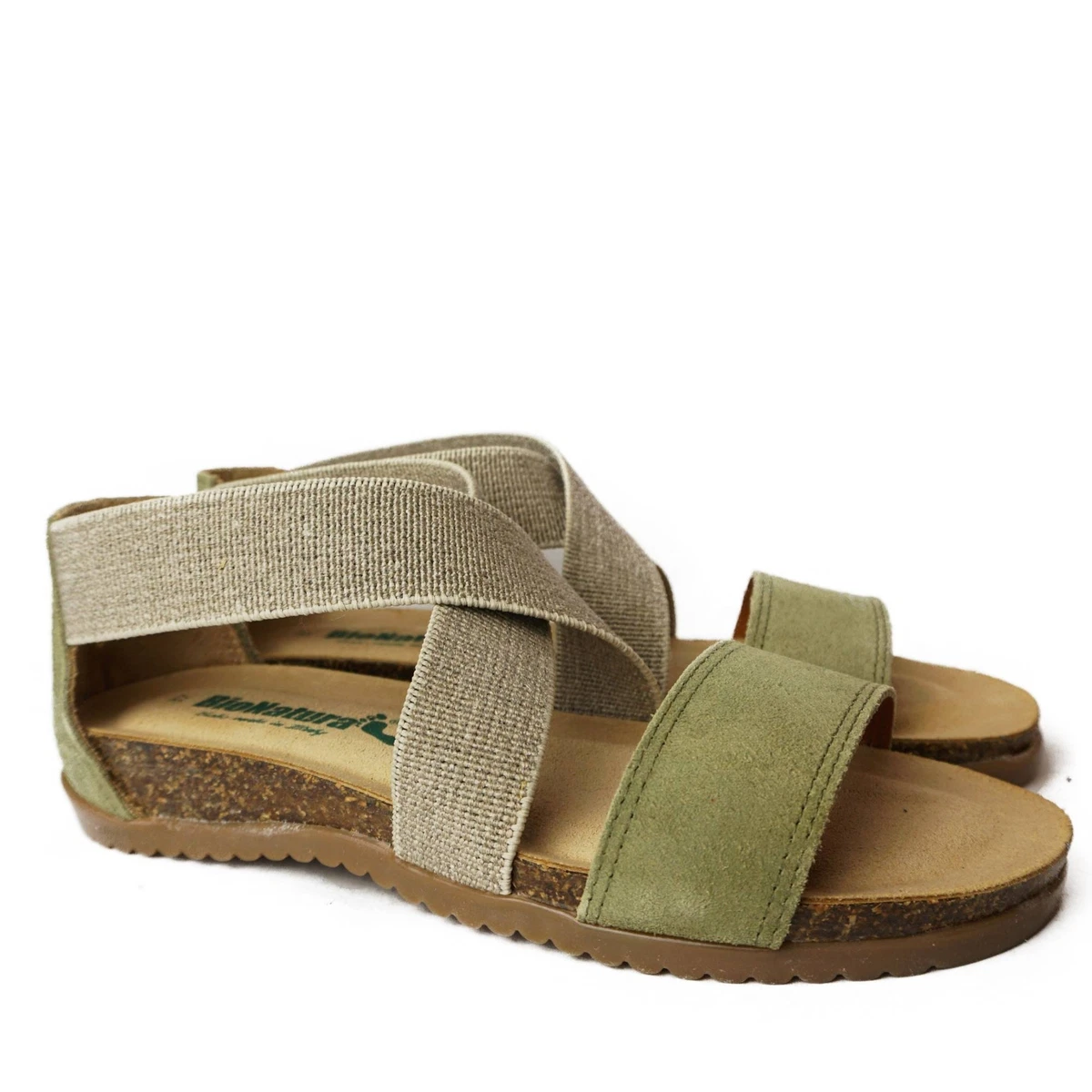 BIONATURA GREEN SUEDE CROSSED FLAT SANDAL |