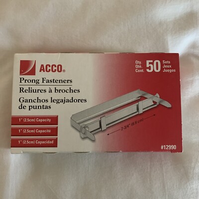 ACCO 1 Inch Capacity Prong Fastener Set, 2.75'' Centers,50 Complete Sets per Box