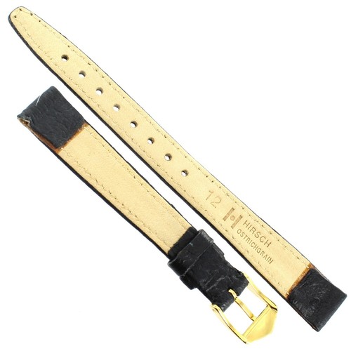 12mm Hirsch Black Ostrich-Look Genuine Leather Stitched Ladies Band Reg 18601050 - Picture 3 of 3