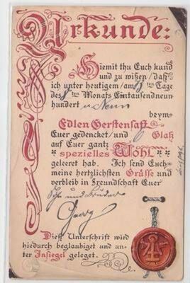 52833 Urkunden Ak München ''Beim edlen Gerstensaft'' um 1909
