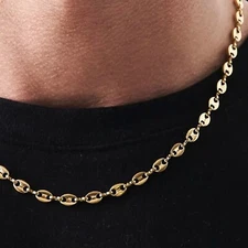 5mm Gold Puff Mariner Link Chain 18K Stainless Steel Necklace Jewelry Gift