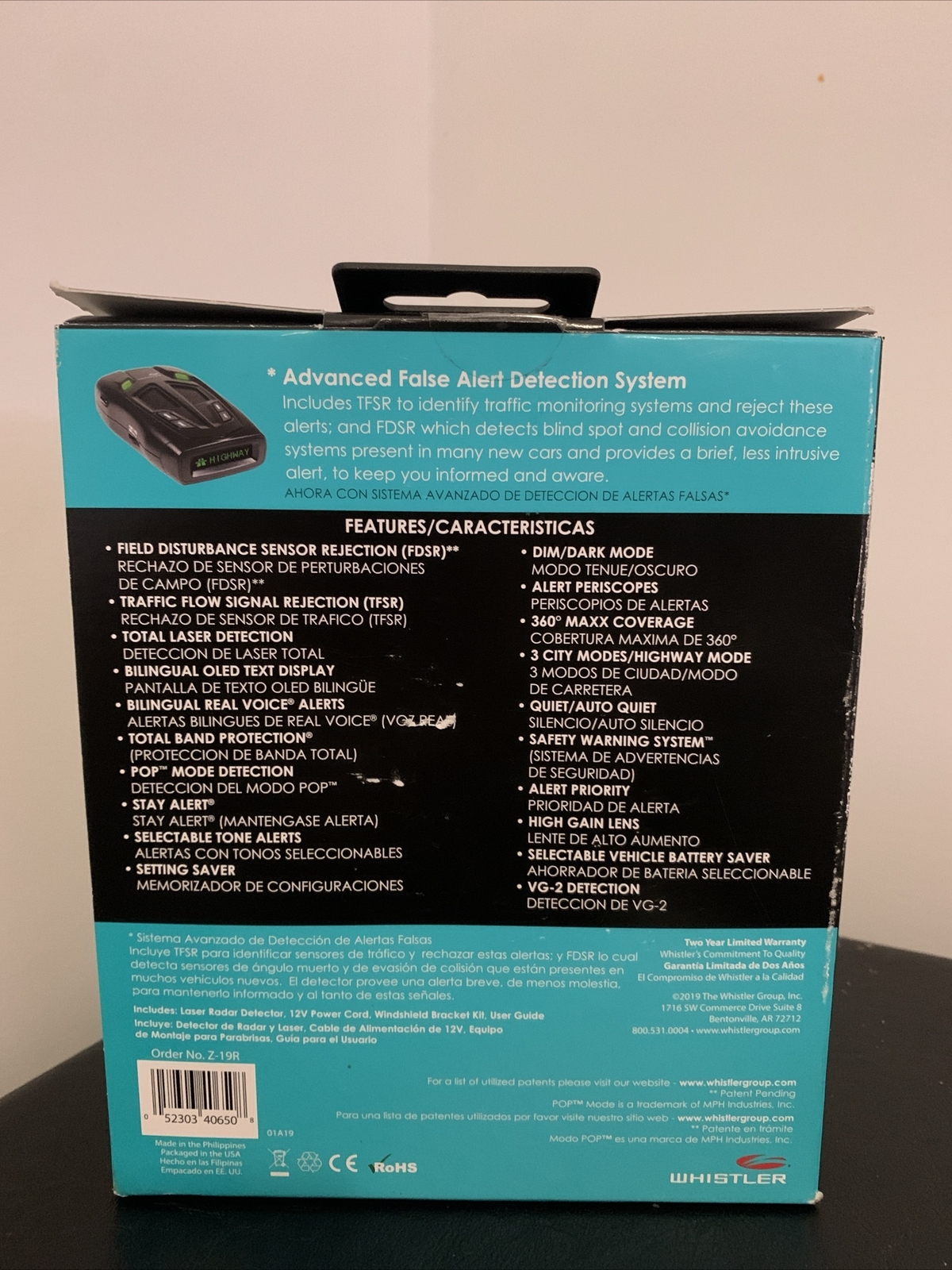 Whistler Z19R Laser Radar Detector 52303406508 eBay