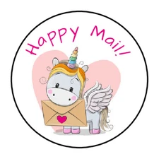30 CUTE HAPPY MAIL UNICORN ENVELOPE SEALS LABELS STICKERS 1.5" ROUND GIFTS