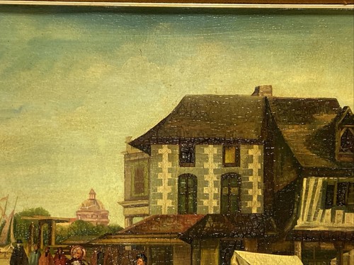 VTG. Oil Painting on Board Dutch Village Scene Signed Wood Picture Frame - Picture 4 of 12