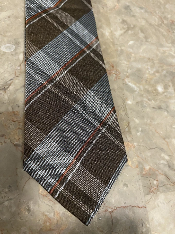 Corbata a cuadros Vince Camuto para hombre marrón azul claro nueva con etiquetas Foto 3 de 3