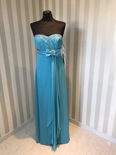 Abito donna Cerimonia lungo IMPERO Celeste Tg 44 Chiffon Morbido | eBay