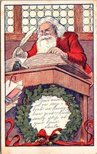 Christmas PC Santa Claus Using Feather Pen Writing in Giant Book Checking List