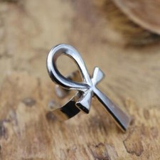 X-LARGE Antique Silver Ring Band of Ancient Egyptian Ankh Cross Key...Adjustable