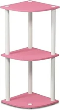 3-Tier Corner Display Rack Multipurpose Shelving Unit (Pink & White) 