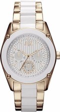 ARMANI EXCHANGE 2 TONE WHITE & GOLD,CRYSTAL GOLD DIAL,CHRONOGRAPH WATCH AX5035
